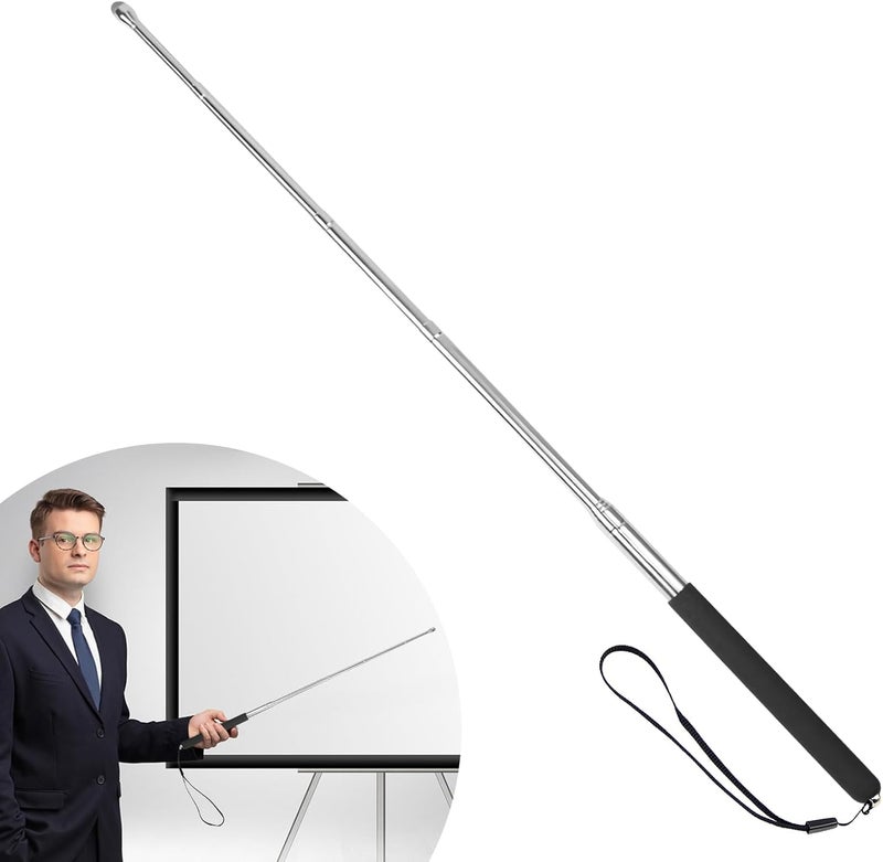 lyforx Retractable Teacher Pointer 𝟑𝟗.𝟓'', Pointer Stick with 𝗦𝘁𝘆𝗹𝘂𝘀 Smooth Sensitive Tablet Pen Stylus Pen, Teacher Coach Presenter Pointer with Lanyard Black - Image 1